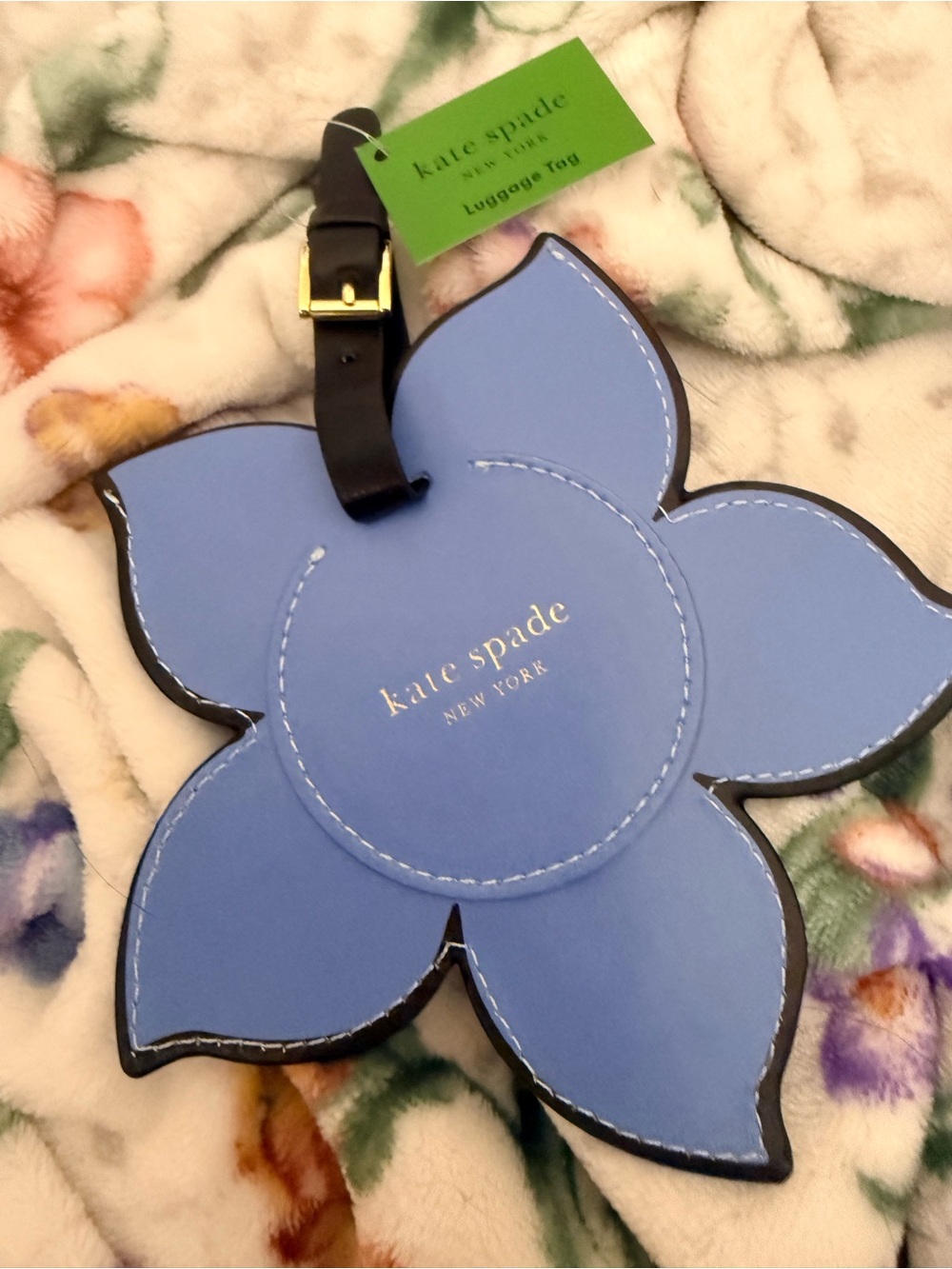 kate spade Blue Floral Shape Luggage Tag with Gold Logo